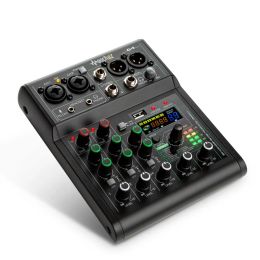 Équipement Manchez G4 Mini 4 canaux Mixer Sound Carte USB Console DJ Karaoke Smartphone Professional Recordage 48V