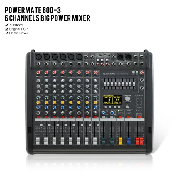 Équipement Powermate 6003 1000W * 2 DJ Mixer à alimentation audio PM 6003 PM600 pour le spectacle de scène en direct Performance Dynacord Mixer