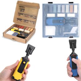 Equipo Cañadores de piso de madera Kit de herramientas de utilidad de reparación DIY Kit de herramientas de reparación de tablas de madera multifuncionales con 11 bloques de cera