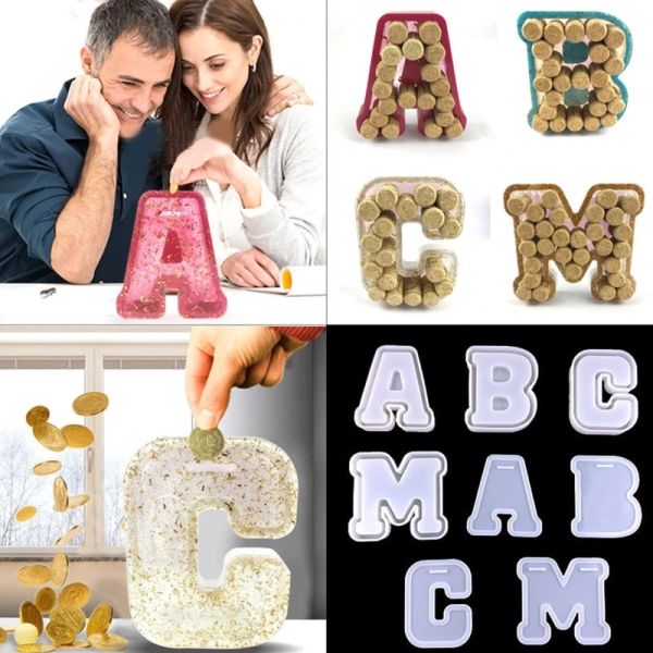 Équipements 1 pc grandes lettres en forme de boîte de rangement UV cristal époxy moule tirelire résine silicone moule bricolage artisanat porte-bijoux moule