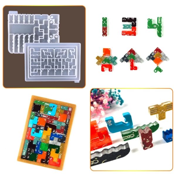 Équipements 1 Set Moules de résine Mini Cube Silicone Square Tray Epoxy Crystal DIY Puzzle empilable Tangram Blocs de verrouillage russes Moule