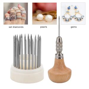 équipements 23pcs outils à grains de perles Set Beer Beader avec poignée en bois graver pour outil de bijoux graver de pierre de diamant Goldsmith