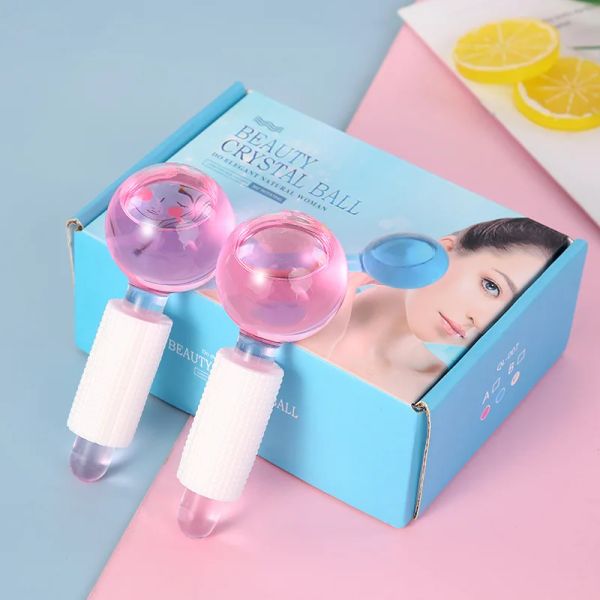 Equipos 2 piezas/caja de belleza Roller de hielo de cara para globos de enfriamiento de estiramiento de la cara Hockey masajeador facial gafas de cristal herramientas de cuidado de la cara