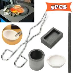 Équipements 5 pièces Kit de fusion d'or de torche or argent creuset pince tige Graphite lingot moule coulée creuset ensemble outils de bijoux équipements