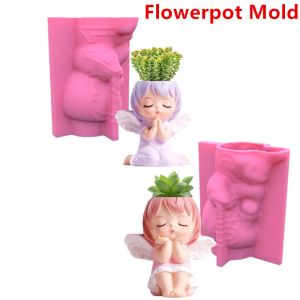 Équipements Pot de fleur moule en Silicone jardinière succulente moule en béton ange moule en ciment en béton pour porte-stylo bricolage, décorations pour la maison