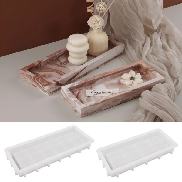 Equipos Moldes de bandeja de silicona para resina, molde rectangular DIY para fundición de epoxi, soporte para joyas, molde para platos, molde decorativo para bandeja de velas