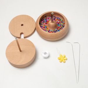 Uitrusting Wood Spinning Bead Bowl met 2 Beading Naald Bead Draaddraad Spinner voor sieraden maken doe -het -zelfzaadkralen maken Y08E
