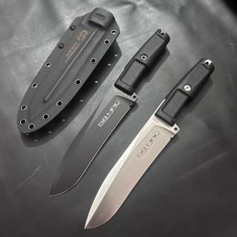 ER SUPERVIVA Cuchillo recto A8 Satinado/Blade Negro Tang Forprene Forprene Many Fijar cuchillos tácticos con Kydex