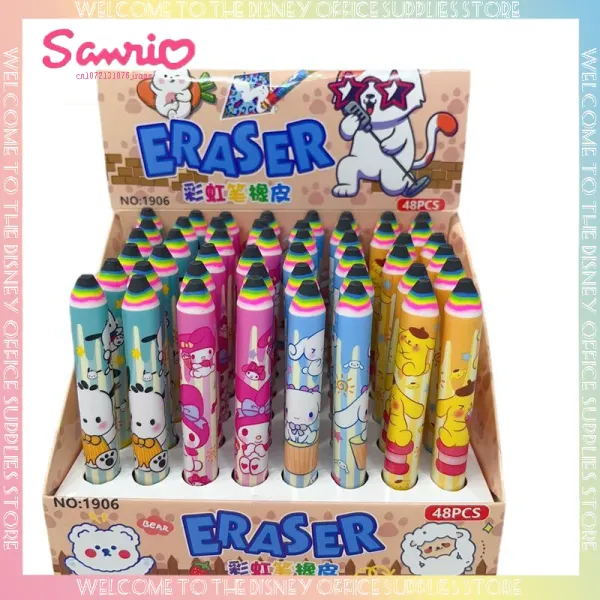 Eraser 48PCS / Set Creative Cute Rainbow Pen Rainbow Eraser Cartoon Pochacco Cinnamoroll Melody Student Crayon Eraser Eraser School Stationery Wholesale