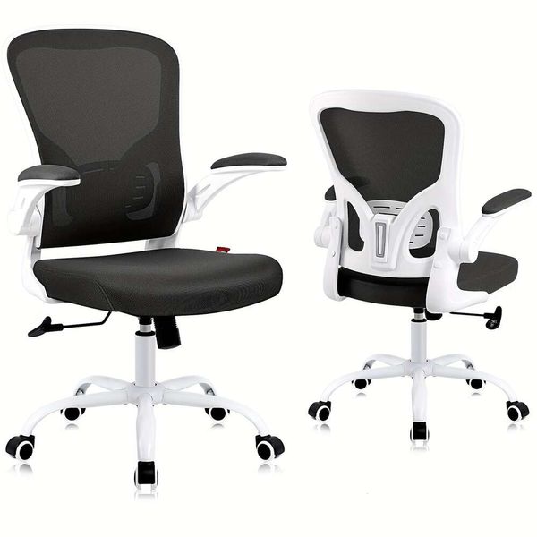Chaise de bureau ergonomique en maille respirante, chaise de travail pivotante avec support lombaire pour ordinateur, chaises de bureau avec roulettes et bras rabattables, hauteur réglable