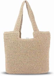 Bolso de hombro de paja Erhuoxz para mujer, bolso de playa tejido con cremallera, bolso grande de verano, bolso bohemio HKD230807