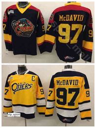 Erie Otters Edmonton 97 Connor McDavid College Jersey Hombres Hockey Premier OHL Con COA Color del equipo Negro Visitante Amarillo Calidad