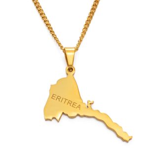 Mapa de Eritrea Collares pendientes Cadena Mujeres Hombres/Mapa de Eritrea Joyería de oro amarillo de 14 k Collar africano Etiopía