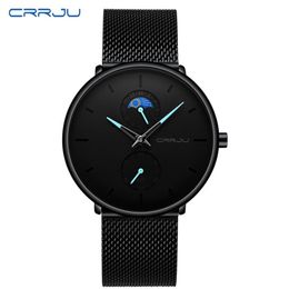 erkek kol saati CRRJU Mode Heren Business Casual Horloges 24 uur Uniek ontwerp Quartz Horloge Mesh Waterdicht Sport Horloge296H