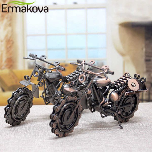 ERMAKOVA 21 cm Vintage motocicleta modelo Retro Motor estatuilla hierro moto Prop hecho a mano niño regalo chico juguete hogar Oficina Decoración 210607
