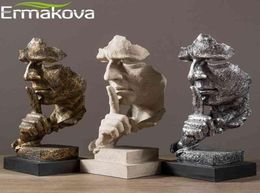 Ermakova Abstract Silence est une figurine dorée 35 cm résine face face mâle silencieux statue sculpture home office salon décoration 27794888