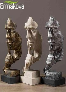 Ermakova Abstract Silence est une figurine dorée 35 cm résine face face mâle silencieuse sculpture du bureau à domicile décoration de salon 27879869