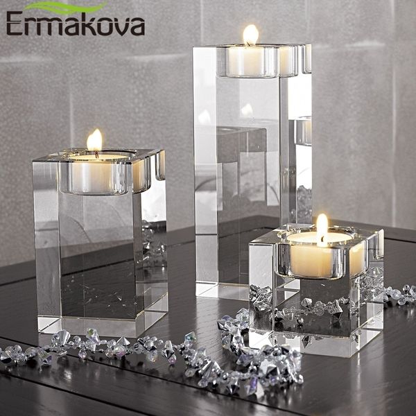 ERMAKOVA bougeoirs solide cristal clair carré verre bougie chauffe-plat pour mariage décoration de la maison pièce maîtresse 210310