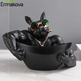 ERMAKOVA Cool Dog Figurita Estatua de perro Caja de almacenamiento Adorno animal Resina Artesanía Arte Escultura Estatuilla Decoración del hogar Regalo 240301