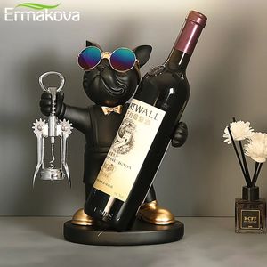 ERMAKOVA Bulldog Francés Botellero Decoración Soporte para Vino Perro Mayordomo Botella Asiento Diseño Estatua Mesa Resina Decoración Escultura 240323