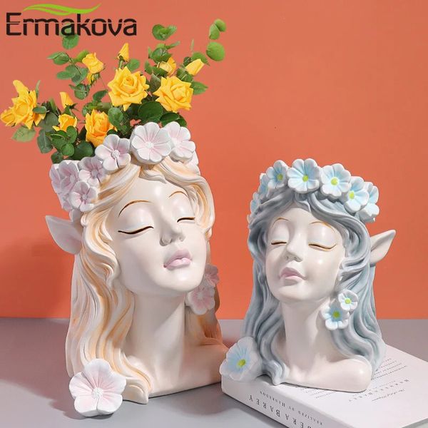 Ermakova Nordic Resin Vase Flower Fairy Angel Human Head Résumé Half Body Arrange Human Face Decoration Modern Home Decoration 240329