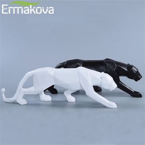 ERMAKOVA Panthère Statue Figurine Animale Style Géométrique Abstrait Résine Léopard Sculpture Maison Bureau Décoration De Bureau Cadeau 21072221r