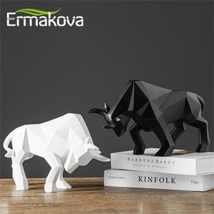 Ermakova Résine Bull Statue Bison Sculpture Décoration Abstrait Animal Figurine Chambre Bureau Décoration Cadeau 210811