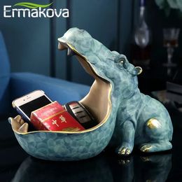 Ermakova Resin Hippo Statue Hippopotamus Sculpture Figurine Clé Condy Container Décoration Home Table Decoration Accessoires 240409