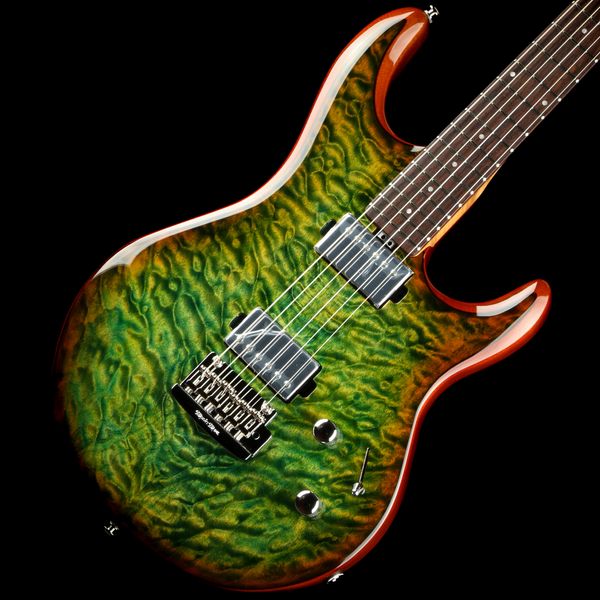 Ernie Ball Music Man Luke 3 HH Maple Top Lucious Green Quilt Guitare électrique Chine Tremolo Bridge Double Cutaway Body Micros passifs Boîte de batterie 9V Matériel chromé