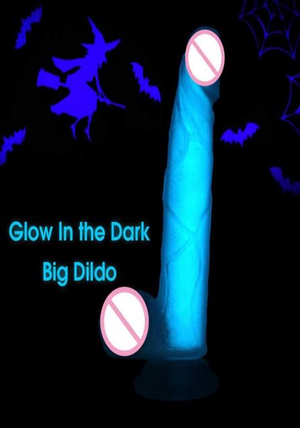 Érotique 75 pouces Silicone brillant gode lumineux réaliste lueur dans le pénis sombre Strapon Dick jouets sexuels pour adultes pour femme Sex Shop X06202654