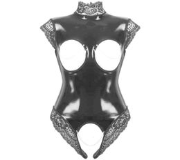 Costume de corps fétiche érotique Sexy Cupls Crotchls Teddy Lingerie Femme Black Lawbook PVC Latex Catsuit Gothic Women Porn Costume3088607