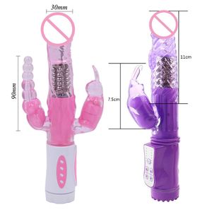 Erotische intieme goederen drievoudige plezier konijn vibrator G spot clit stimulator rotatie dildo vibrator seksspeeltjes voor volwassenen vrouwen y191214