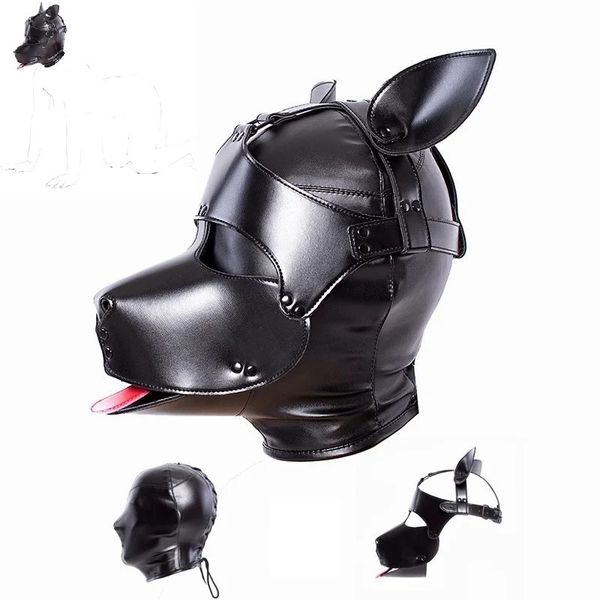 Masque de chien de jeu de rôle en cuir érotique avec oreilles pour fétiche Bdsm Bondage Cosplay Party Flirting Adultes Jeux Sex Toys pour couples 240109