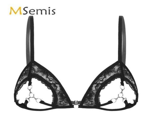 Disfraz de lencería erótica para mujer sexy, sujetador transparente con copas abiertas y anillos de metal unidos en el busto, ropa de dormir sexy 7049465