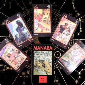 Cartes érotiques de Manara, 22 arcanes majeurs, 56 arcanes mineurs, Instructions divinatoires, 78 cartes, jeu de Tarot, jeu magique en cinq langues