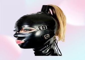 Erotische seks BDSM Bondage SM Rubber Mask met Wig Fetish -kap met verwijderde blinddoek en mondcosplay5527916