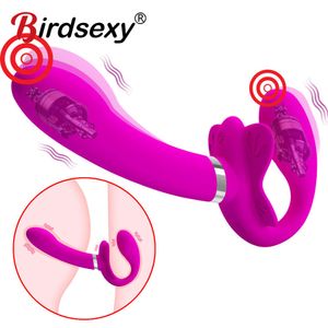 Erotische sexy speelgoed strapless strapon dildo vibrator lesbische strap-on penis pinging dubbel-beëindigde volwassenen voor vrouwen