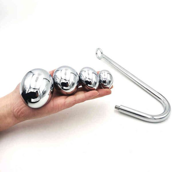 Juguetes anales eróticos Dilatador de acero inoxidable Butt Plug Sex para hombres Mujeres Anus Hook Rreplaceable Ball Metal Slave Adultos Bdsm 220507