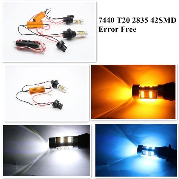 Libre de errores 12V T20 7440 7443 1156 1157 3156 3157 2835 42SMD Luz de freno de marcha atrás de doble color Bombilla LED para lámpara para coche motocicleta