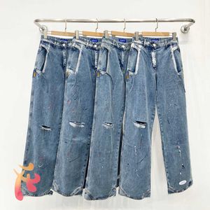 Fout Oversized Ader Jeans Hoge kwaliteit Ripped Ink Splash Rits Jeans AderError Heren Damesmode Casual Broek Broek X0602