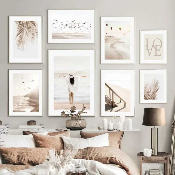 ers beige caña palmera cáscaras marino playa marina de pared nórdica póster de pintura y impresión utilizados para la sala de estar decoración de interiores J240505