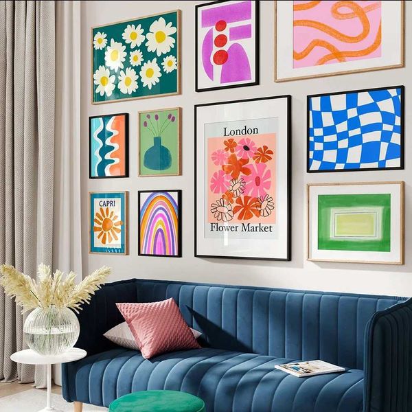ers moderne coloré abstrait mur art fleur pop hd toivas poster de peinture à l'huile et décoration de chambre et de salon imprimé J240505