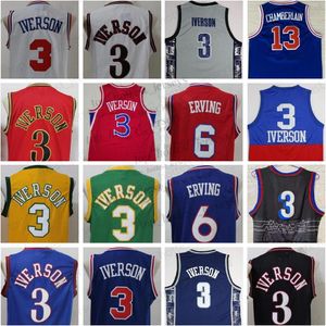 Erving 6 Georgetown Hoyas College 3 Allen Iverson 3 Basketbal Dr J Julius Erving 6 Wilt 13 Chamberlain Blauw Zwart Wit Rood Gestikt Mannen Jersey Herenoverhemd uniformen