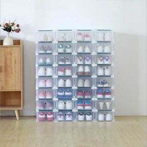 es Bins boîte de rangement transparente anti-poussière peut être superposé combinaison armoire à clapet organisateur de chaussures W0428