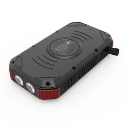 Banque D'énergie Solaire 30000mAh Chargeur Portable 18W Chargeur Sans Fil À Charge Rapide Avec Lampe De Poche - Rouge