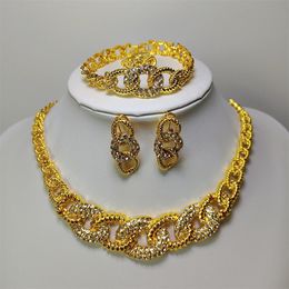 ESALE Fashion Dubai Gold Jewelry Set Italy Style Ladies Collar Collar Pendientes Pendientes Africanos Tz002 240511