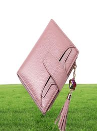 ESBELEME femmes en cuir véritable portefeuilles courts pour femmes glands pince à billets noir bleu violet rose en cuir de vache dames sac à main YG2541145463