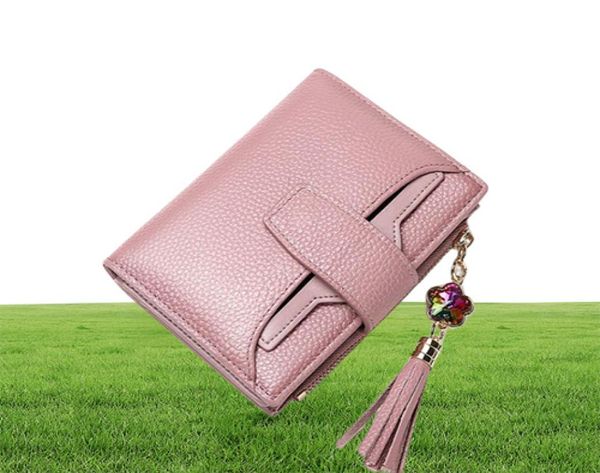 ESBELEME Mujeres billeteras cortas de cuero genuino para borlas femeninas Money Clip Black Blue Purple Pink Cool Leater Ladies Purse YG2542824650