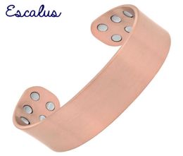 Escalus magnetische therapie Koperen armband Dubbele 3500 Gauss Magnets 19 mm breedte zware pure koperen armband voor artritis pijnverlichting Q4520894