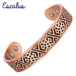 Escalus heren pure koperen sieraden magnetische armband voor mannen krachtige bio mode antieke grote brede armband armband voor geschenk Q0720